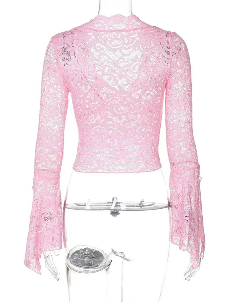 Women Gothic V neck Lace Tied Basic Top