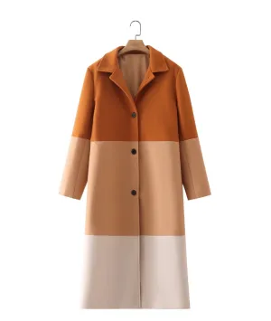 Women Wear Polo Collar Three-Color Knot-Matching Long Wool-like Coat