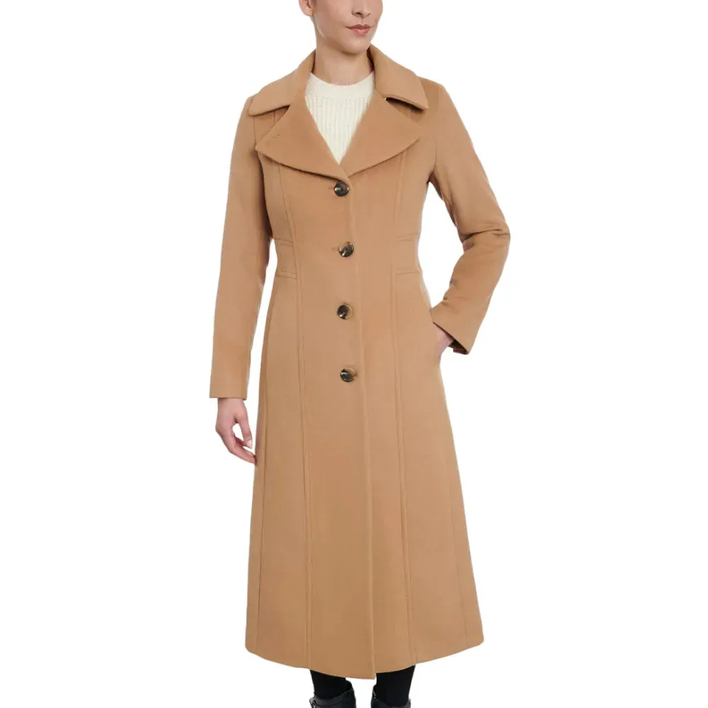 Womens Camel Single Breasted Wool Blend Coat