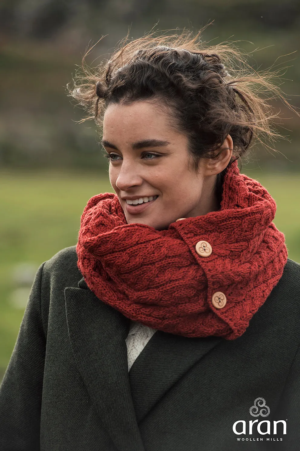 Women's Merino Wool Buttoned Snood by Aran Mills