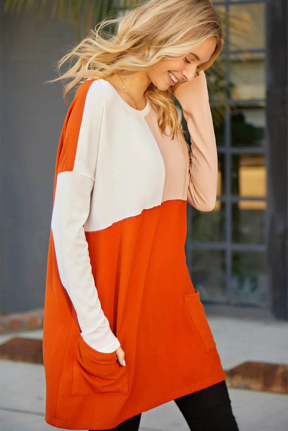 Women's Patchwork Pocketed Color Block Long Sleeve Top