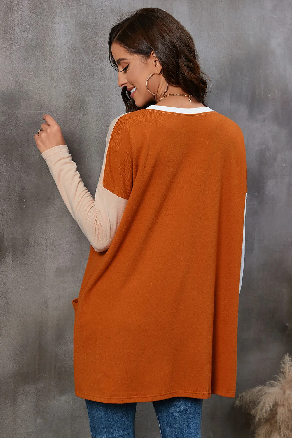 Women's Patchwork Pocketed Color Block Long Sleeve Top