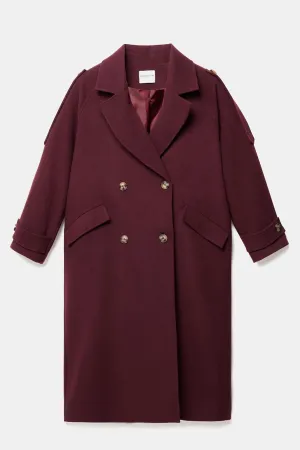 Wool Blend Long Coat Burgundy