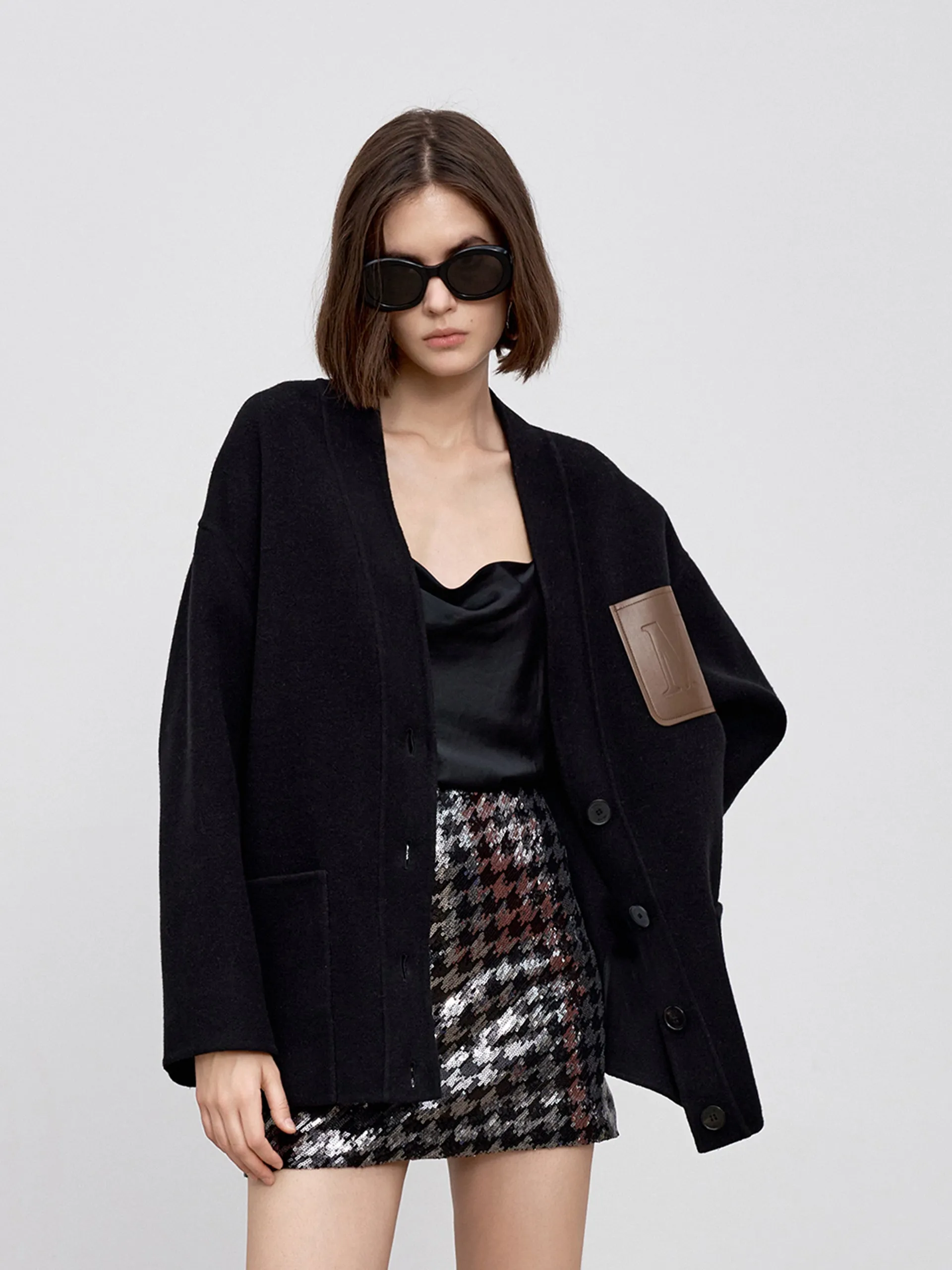 Wool Blend V-neck Coat