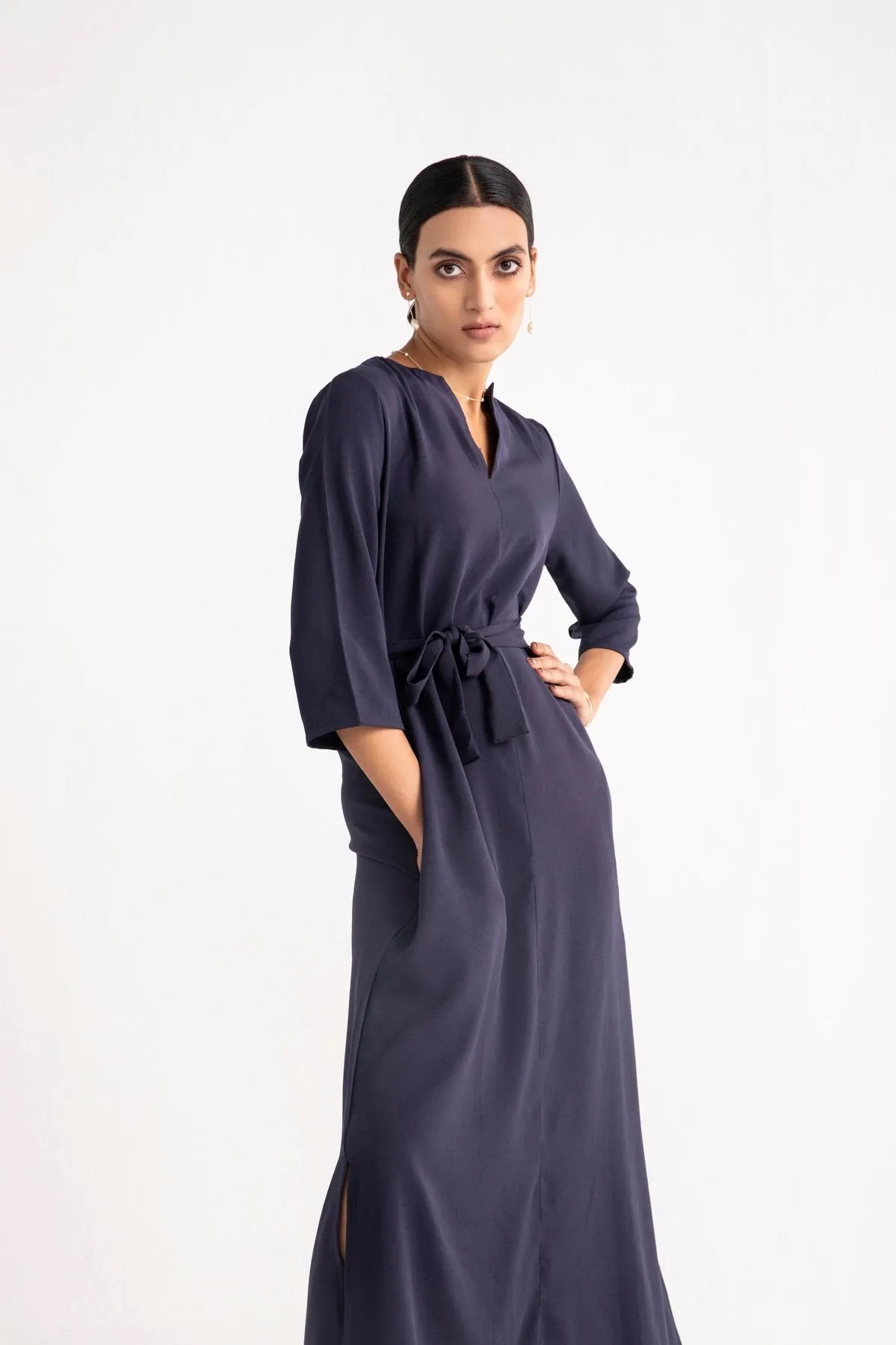 Workwear Blue Belted Maxi Dress