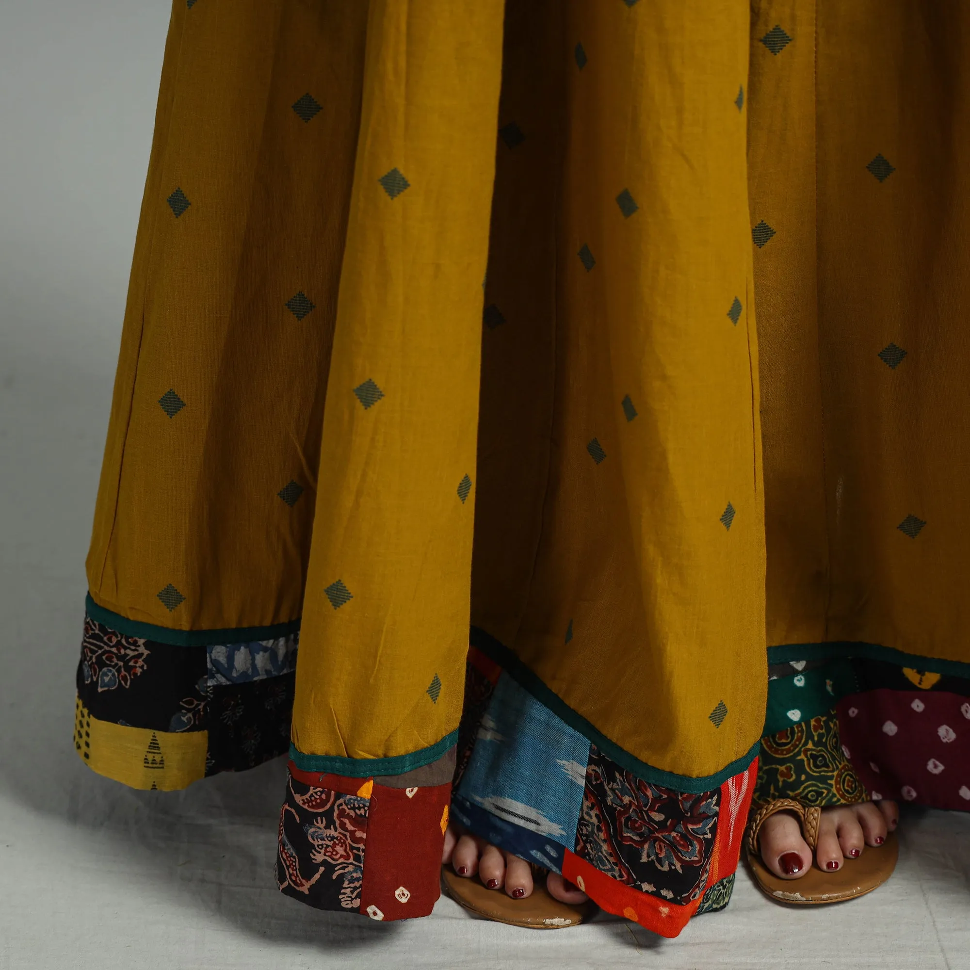 Yellow - Jacquard Patchwork 24 Kali Cotton Long Skirt 51