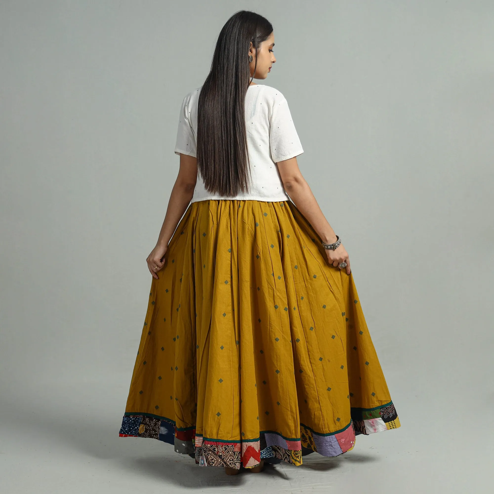 Yellow - Jacquard Patchwork 24 Kali Cotton Long Skirt 51