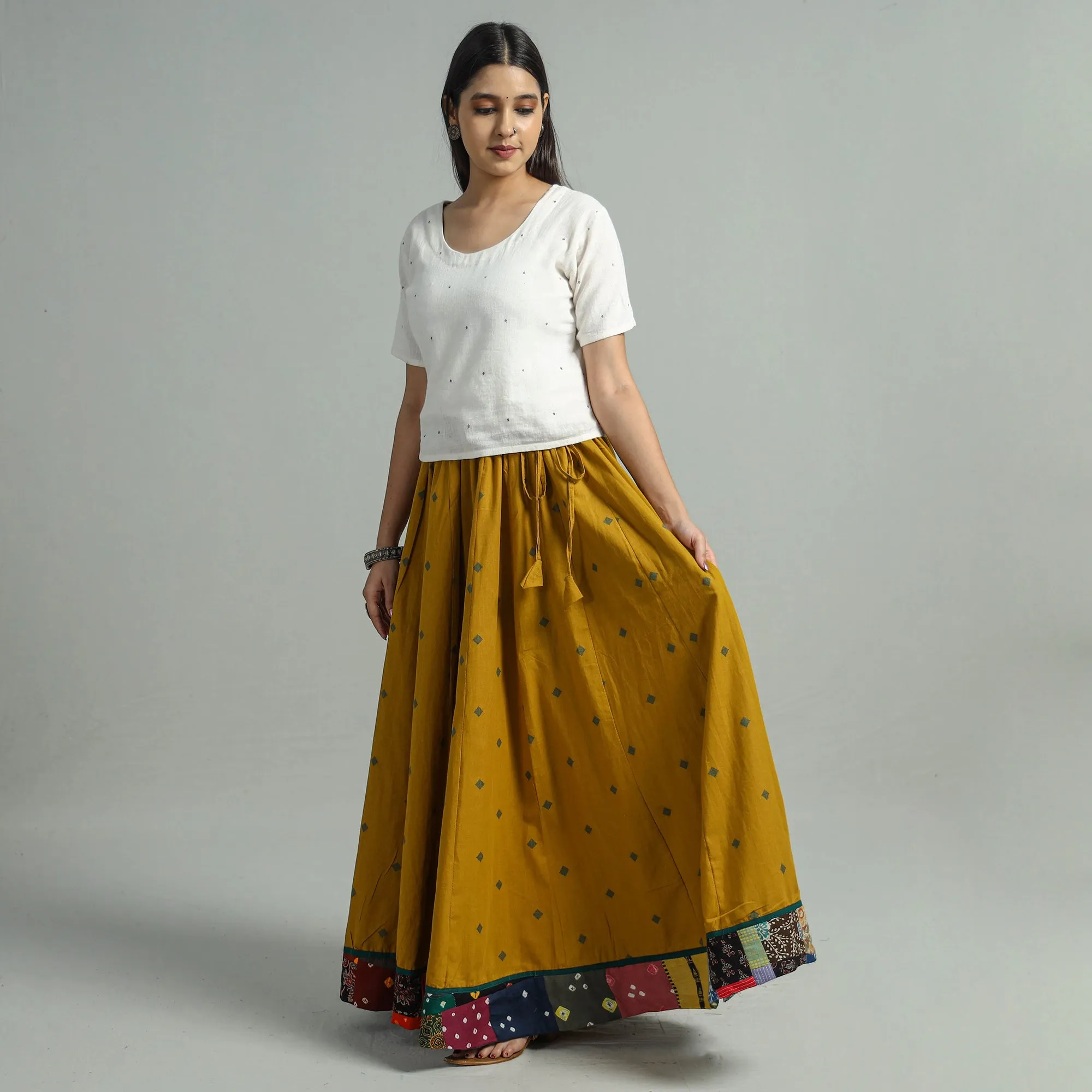 Yellow - Jacquard Patchwork 24 Kali Cotton Long Skirt 51