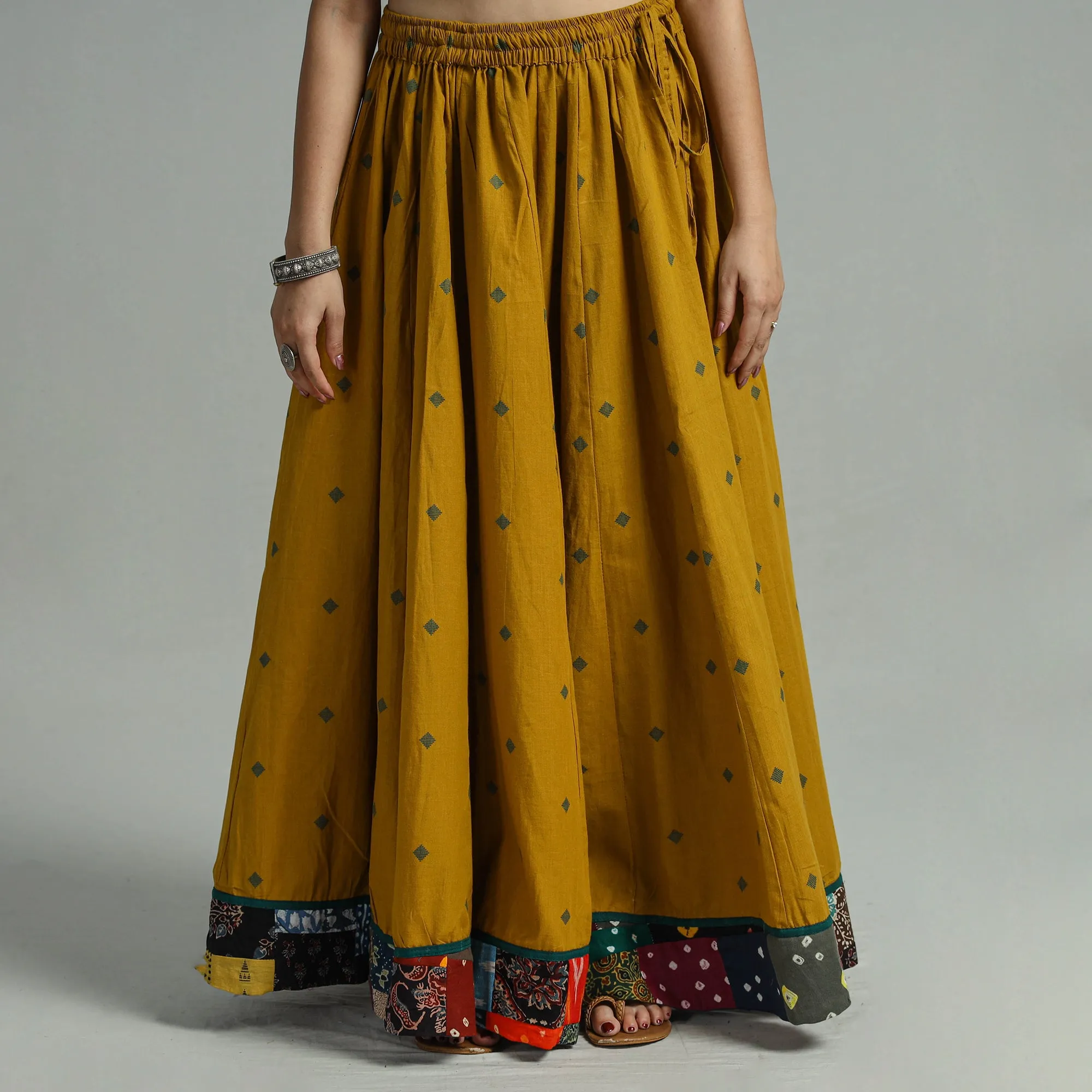 Yellow - Jacquard Patchwork 24 Kali Cotton Long Skirt 51